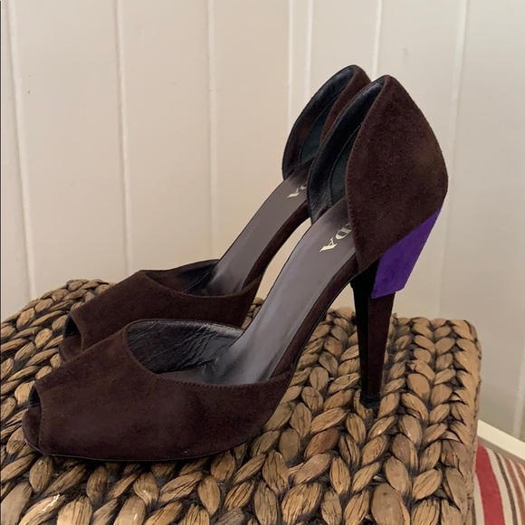 Prada Chocolate Brown Suede Peep Toe D’Orsay Pumps - Picture 6 of 11
